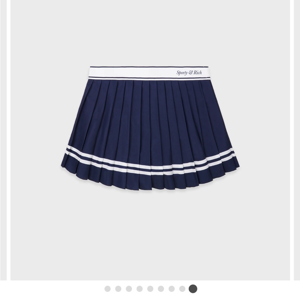 Sporty & Rich Navy and White Vendome Script Pleated Skirt NWT